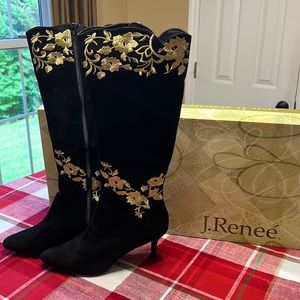 Black heeled boots, 9.5 brand new J. Renee brand! Gorgeous gold trim